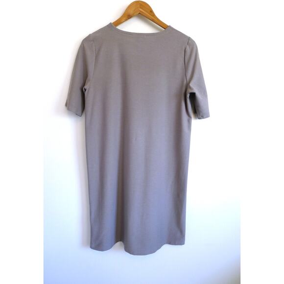 EILEEN FISHER Washable Crepe Elbow Sleeve Side Zip Shift Dress Smoke S NWT $238 - Picture 8 of 10
